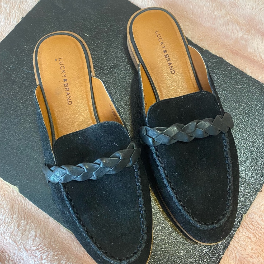 Lucky Brand Black Braided Mules